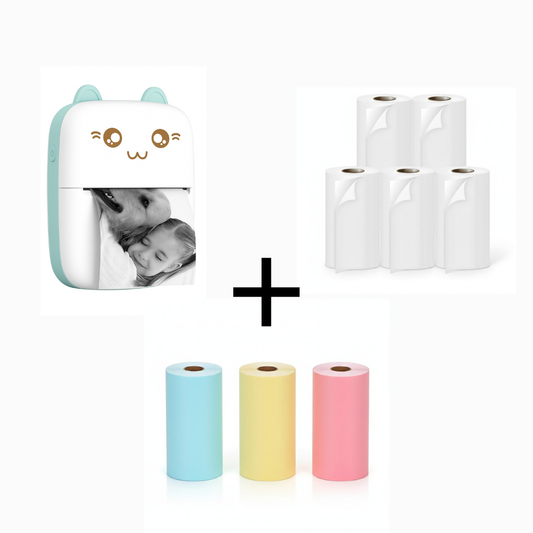 Bloom Pack! Mini Thermal Printer + Sticker Rolls X 5 + Color Rolls X 3