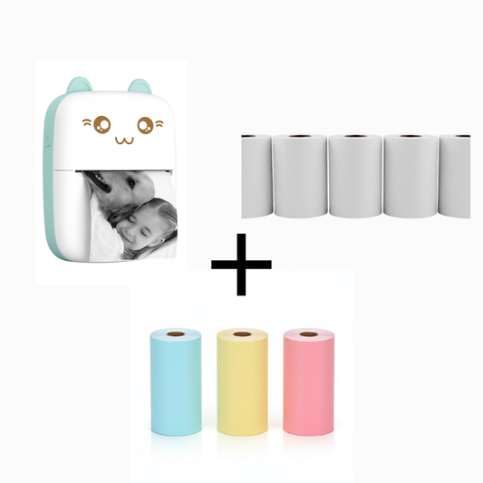 Bloom Pack! Mini Thermal Printer + Regular Rolls X 5 + Color Rolls X 3